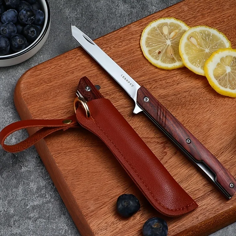 Outdoor folding sharp knife, portable paring and carving knife with holster multifunctional