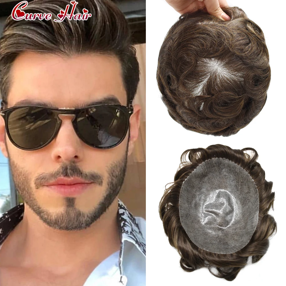 0.1-0.12Mm Siliconen Volledige Pu Toupetje Voor Mannen Capillaire Prothese Mens Toupee Menselijk Haar Eenheden Zwart Bruin Blond grijs Haar Eenheden