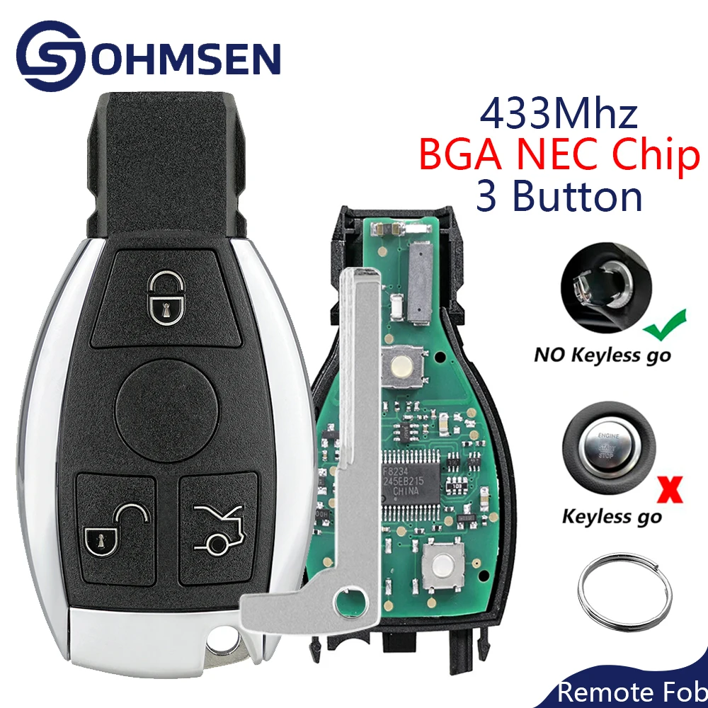 

OHMSEN For Mercedes Benz A E G CLK Class Sprinter Viano Vito Remote Key Fob 3 Button FSK 433MHz BGA NEC Chip