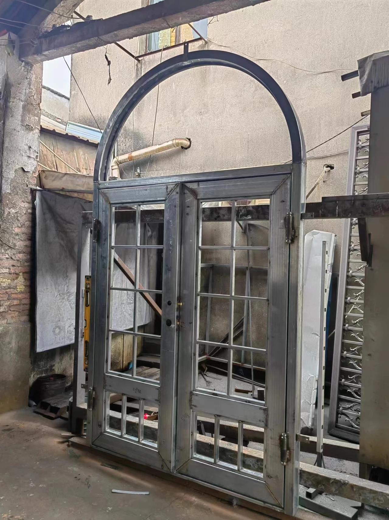 steel glass french double iron door china