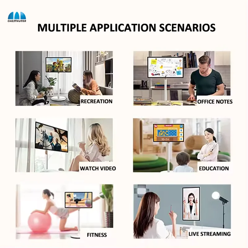 32 inci 4 + 64G berdiri oleh saya layar sentuh cerdas tv tampilan nirkabel android monitor LCD dengan built-in 5H daya tahan baterai dapat dipindah