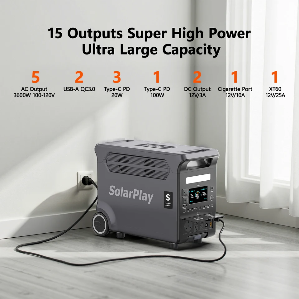 SOLARPLAY Q3600 ポータブル電源 3840WH LiFePO4バッテリー 3600W
