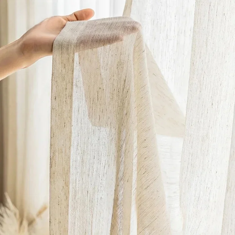 Transparente Tüll-Vorhänge im japanischen Stil mit Flachs-Leinen-Look für Wohnzimmer, Fenster, transparenter Voile-Vorhang für die Küche, Rideaux, individuell anpassbar