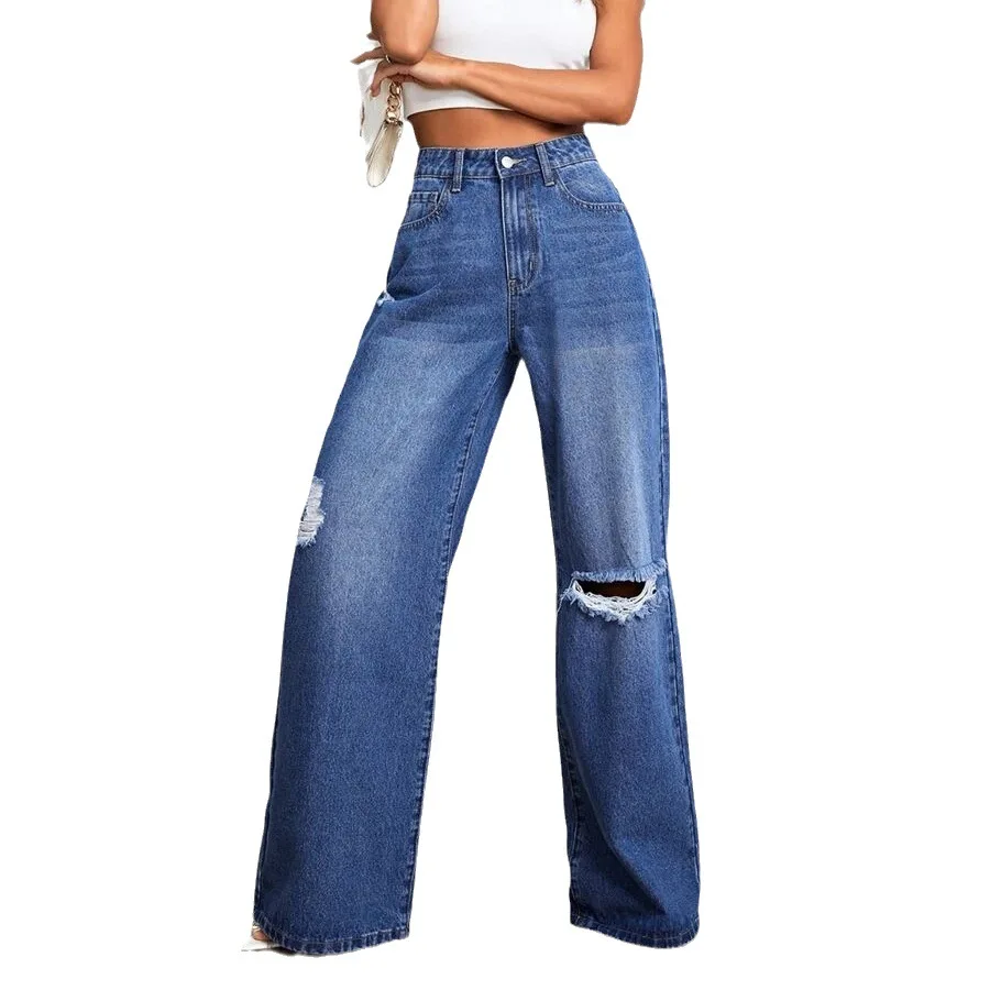 

2023 New Y2K Style High Waist Ripped Jeans Fashion Loose Denim Wide Leg Pants Casual Female Trousers S-2XL Drop Shipping