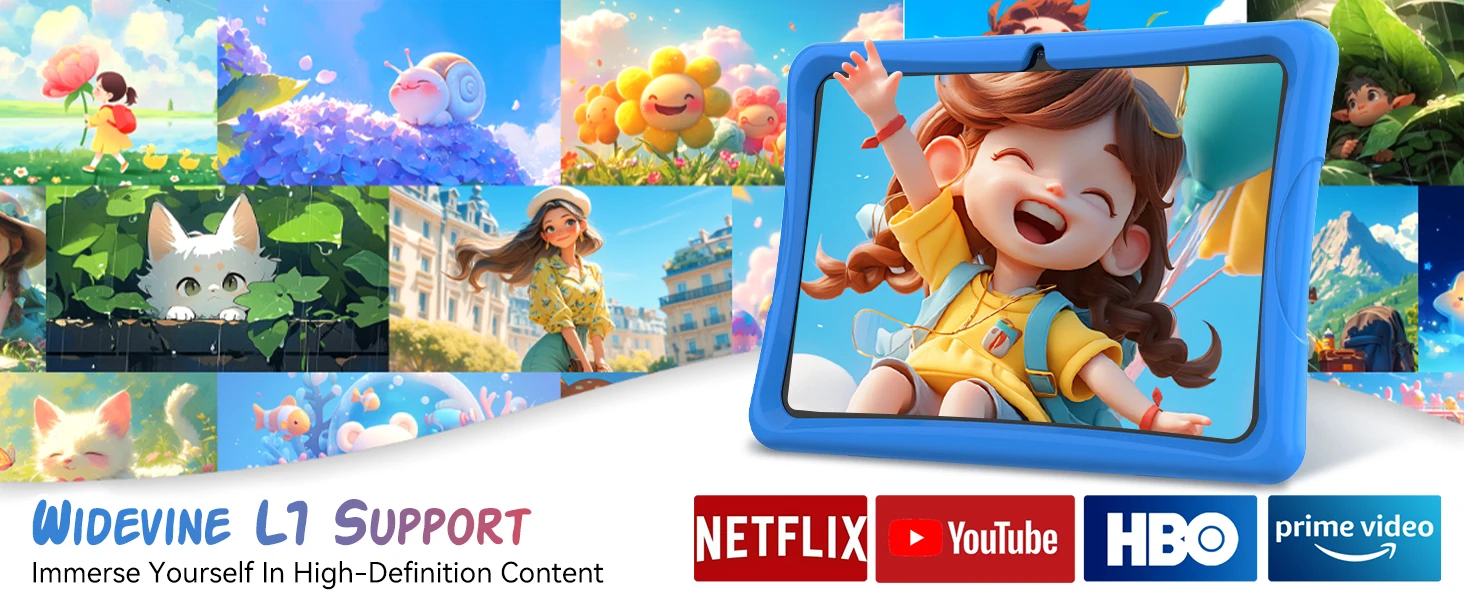 KINGRID K10 Kids Tablet 10'' Android 15 4GB RAM+8GB Expandable 64GB ROM 5G WiFi Widevine L1 5000mAh Kids Tablet PC Tablet Android Parental Control