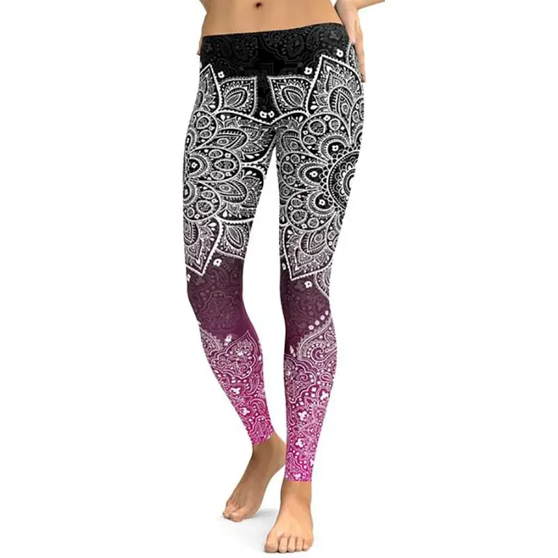 Calças de Yoga Elásticas para Mulheres, LI-FI, Mandala Leggings, Push Up Tight Wear, Fitness, Esportes, Corrida, Treinamento de Ginástica