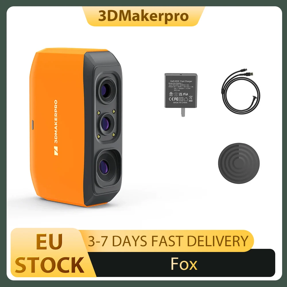 Scanner 3D 3DMakerpro Fox, suivi visuel par IA, précision de 0,07 mm, résolution de 0,10 mm, source de lumière NIR, numérisation sans marqueurs, fréquence d'images de 10 ips, compatible avec Windows/macOS/Android/iOS