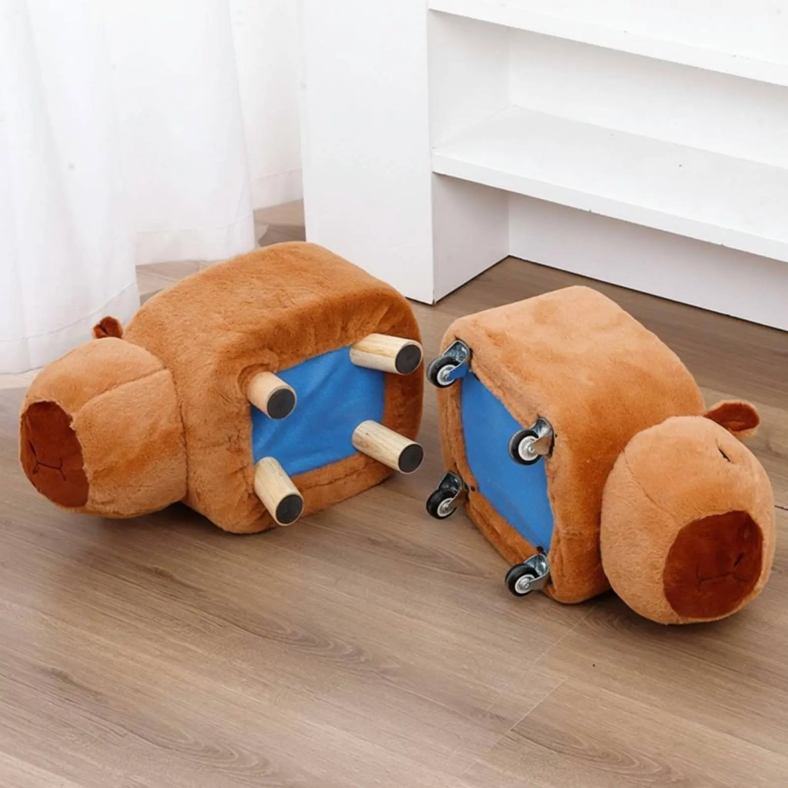 Capybara Foot Stool Wheeled Capybara Soft-Covered Soft Velvet Cover Animal Ottoman Seat for Children Living Room