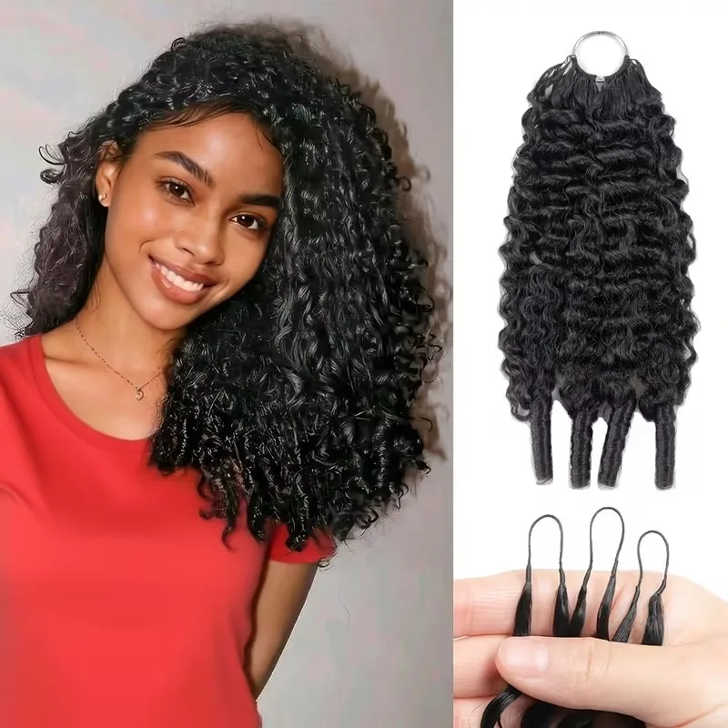 Extension di capelli umani 100% naturali per trecce all'uncinetto, stile piuma riccia birmana, nodi pre-divisi, stile bohémien miracoloso