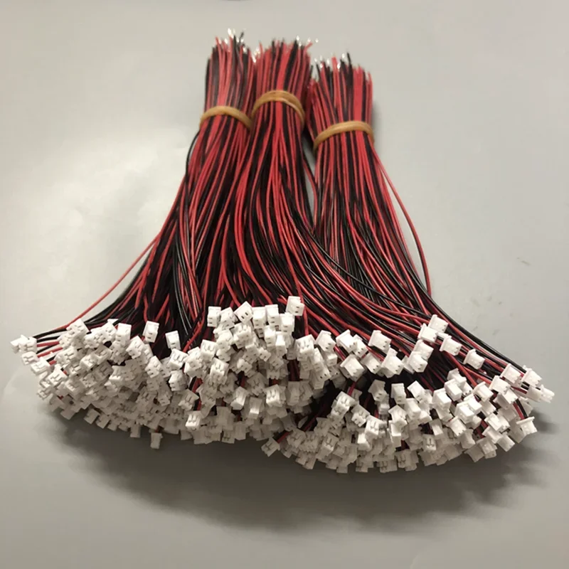 JST 1.25-Connecteur de câble électronique, longueur d'extrémité unique, pas de 1.25mm, 2 broches, 50mm, 100mm, 150mm, 200mm, ligne de bricolage, 28AWG, 10 pièces