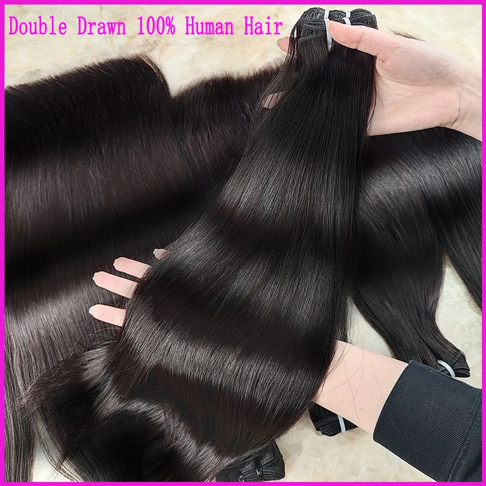 Alta calidad brasileño 26 28 pulgadas virgen sin procesar Remy 15A extensiones de cabello humano lacio hueso 3 4 paquetes doble weft 2