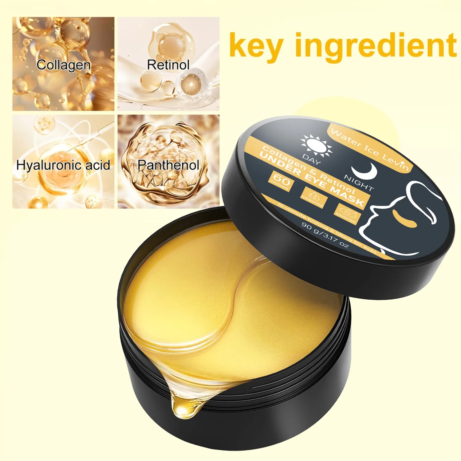 Water Ice Levin Collagen Retinol Under Eye Mask Day Night Hydrating Firming Anti Aging Eye Patches 60 Patches