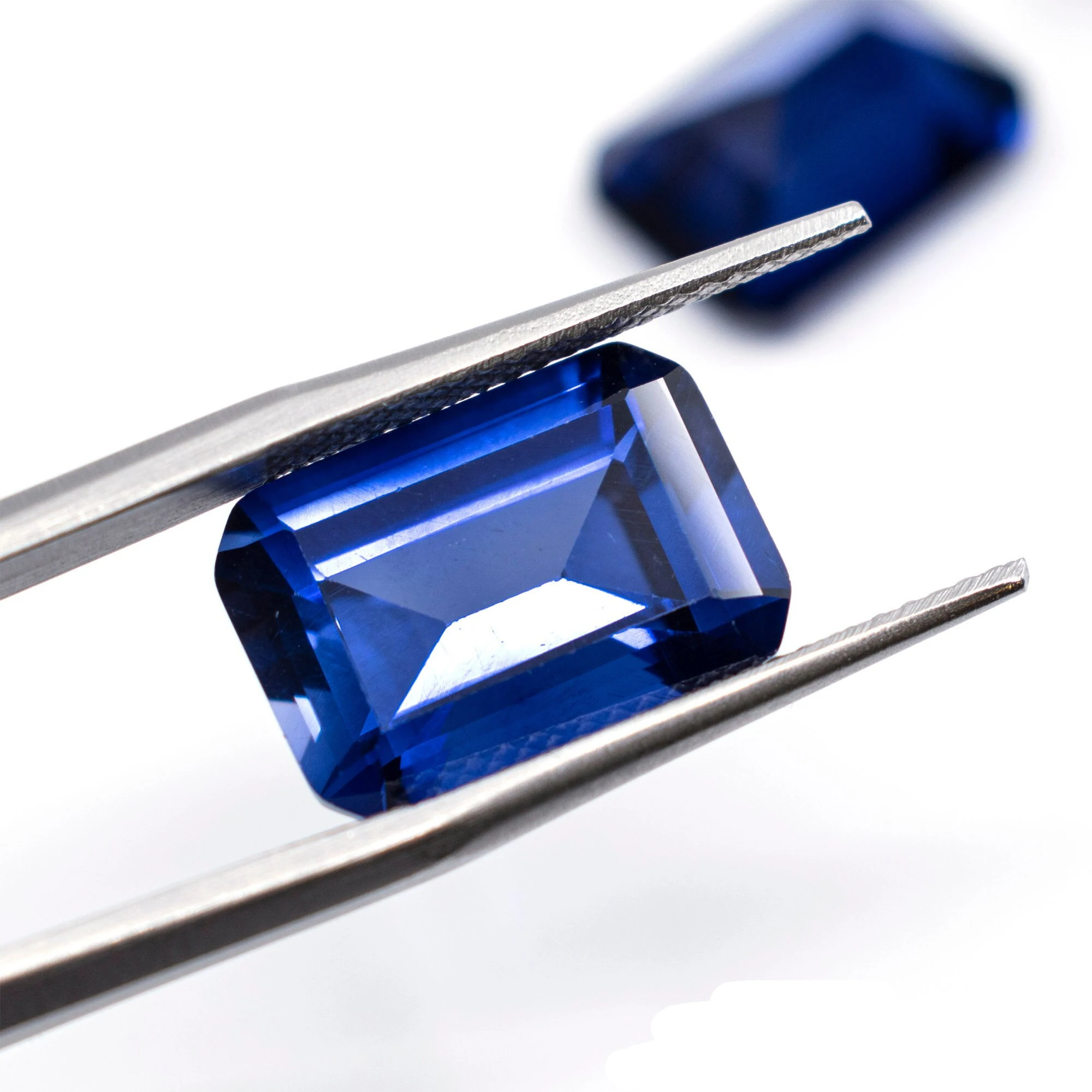 Blue Sapphire Corundum Lab Created Octagon Emerald Cut 10x14mm Faceted Loose Gemstones for Settings Wholesale Lot