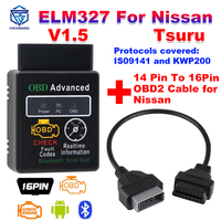 For Nissan Tsuru ELM327 V1.5 Bluetooth OBD2 Scanner With 14Pin To 16Pin OBD2 Adapter Cable Car Code Reader OBDII Diagnostic Tool