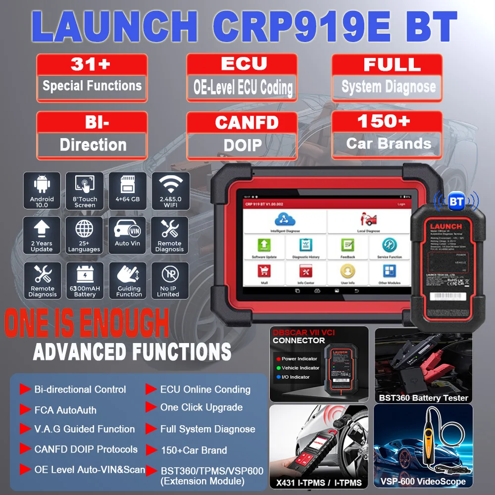 Hot Selling LAUNCH X431 CRP919E 919X BT OBD Code Reader Key ECU Programmer 12vCar Diagnostic Tool Machine for BMW Audi BENS