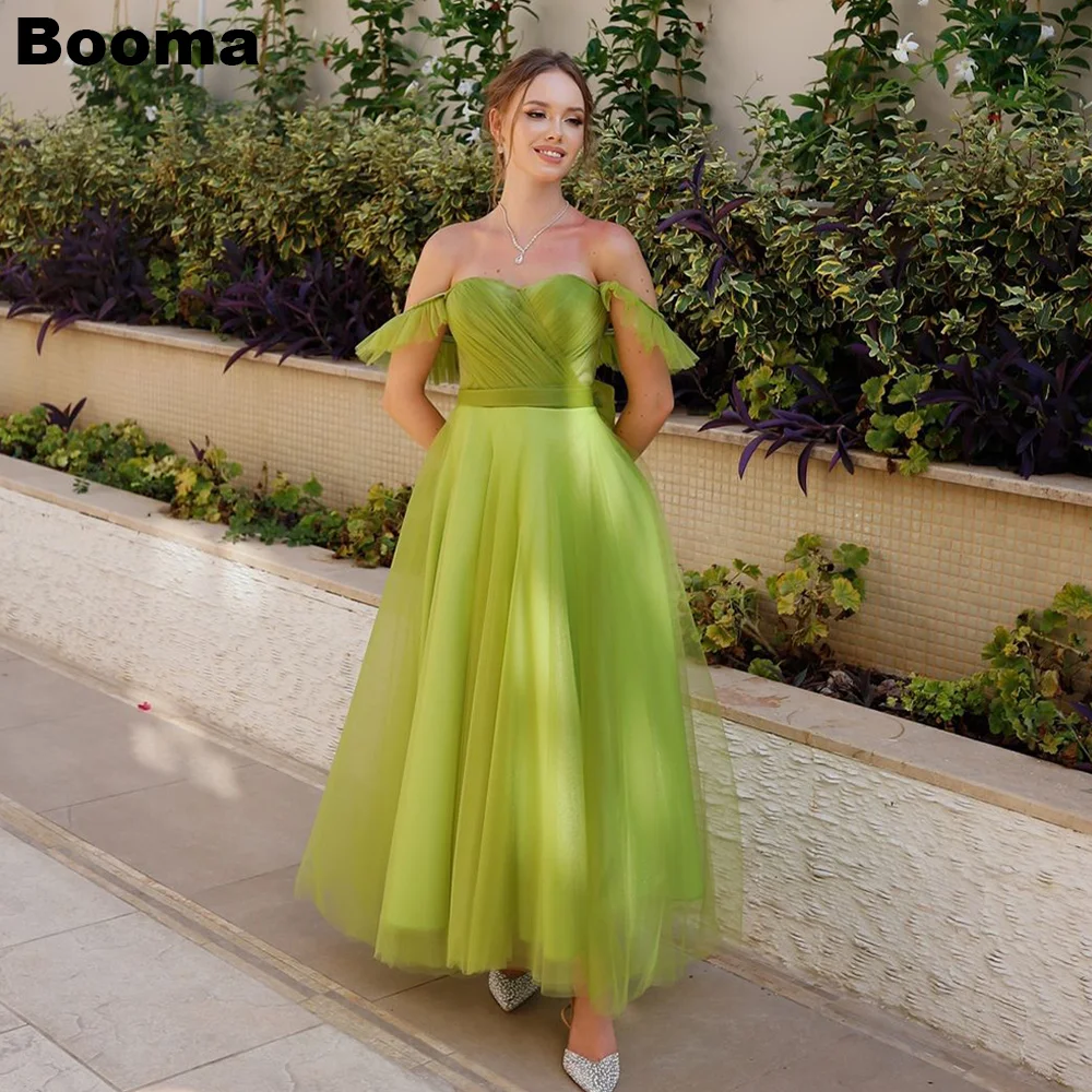 

Booma A-Line Prom Dresses Sweetheart Off Shoulder Tulle Party Gowns for Women Ankle Length Formal Evening Dresses