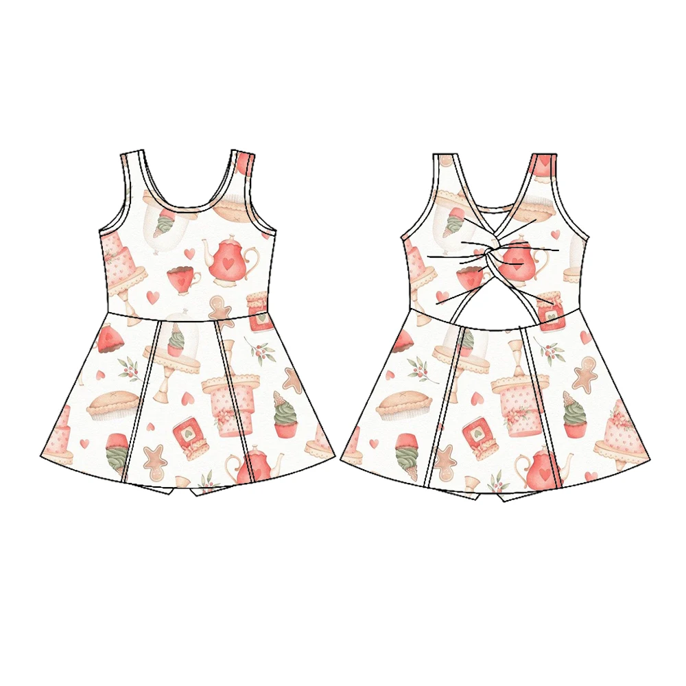 Boutique Best-Seller Girls' Sundress featuring Sweet Cake Print Safety Shorts milk silk fabric custom wholesale