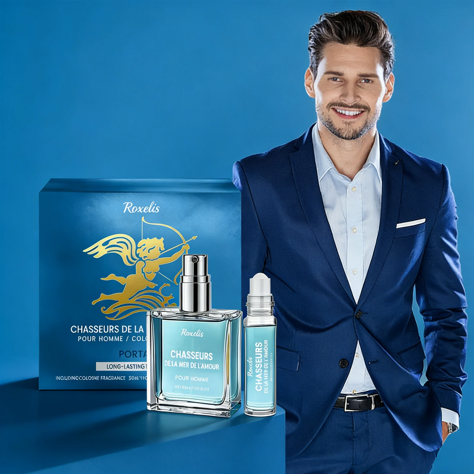 

Roxelis 1set Men Eau de Parfum Gift Set Fresh Elegant Long-lasting Fragrance for Daily Commuting Convenient Roller Bottle Parfum