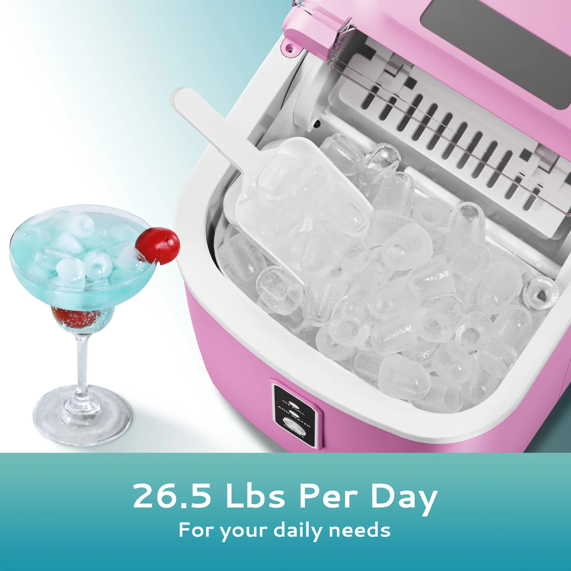 Vibekio Portable Ice Maker Machine 26.5lbs/Day 9 Cubes in 6 Mins with Auto-Cleaning Basket and Scoop for Kitchen Office Party