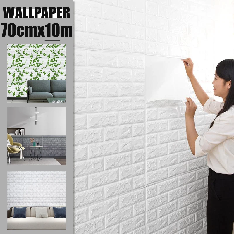 70CM 3D Faux Brick Wallpaper Home Decoration Essential Self Adhesive Decorative Wall Stickers for Bedroom Living Room Bathroom