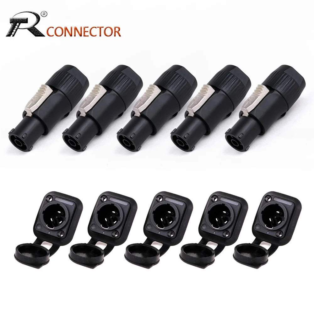 10pcs/5Sets New 3Pins Waterproof Locking Male Cable Plug+Female Chassis NAC3MPX or NAC3MX-W+NAC3FPX+Powercon Connector NAC3FX-W