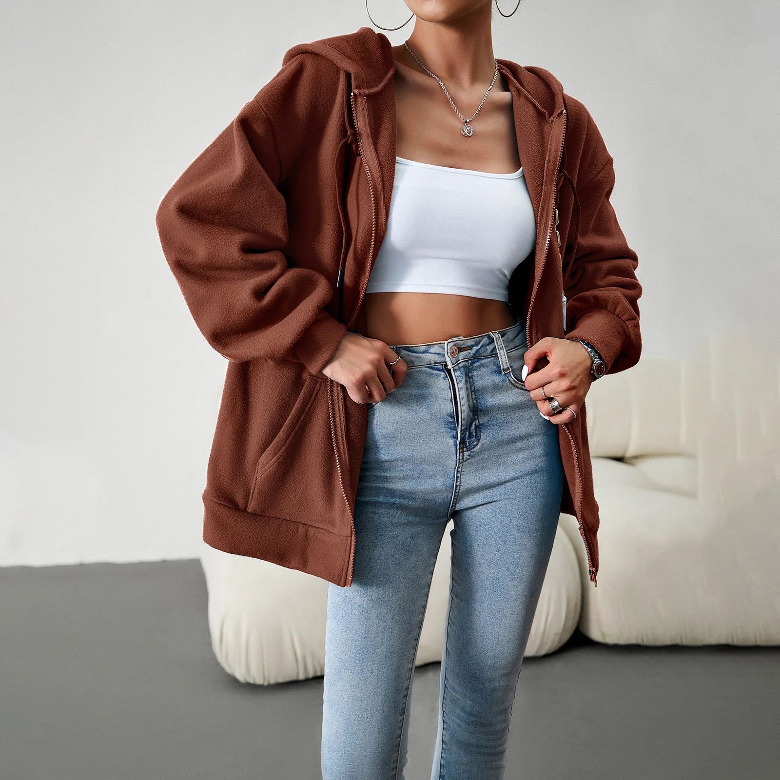 Autumn Winter Ladies Cardigan Hoodies Coat Loose Casual Female Women Solid Hoody Outwear Coat Hooded Jacket Overcoat Plus Size