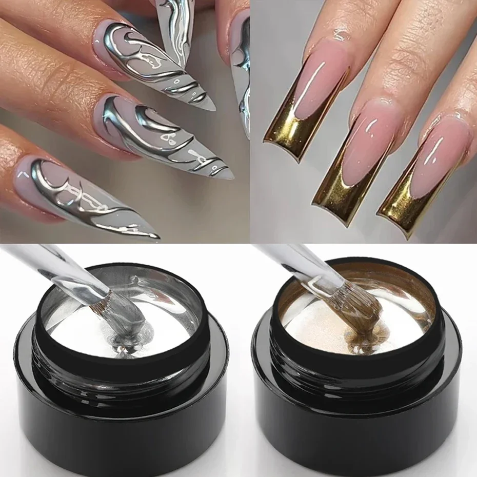 Metallic Malerei Gel Chrom Gold Silber Roségold Spiegel effekt Nagellack super helle Zeichnung linie Französisch Nail Art Lack
