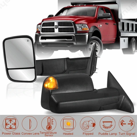 Пара раздвижных зеркал для буксировки для Dodge RAM 1500 2009-2018 2500 3500-2010, боковое зеркало с подогревом и поворотником