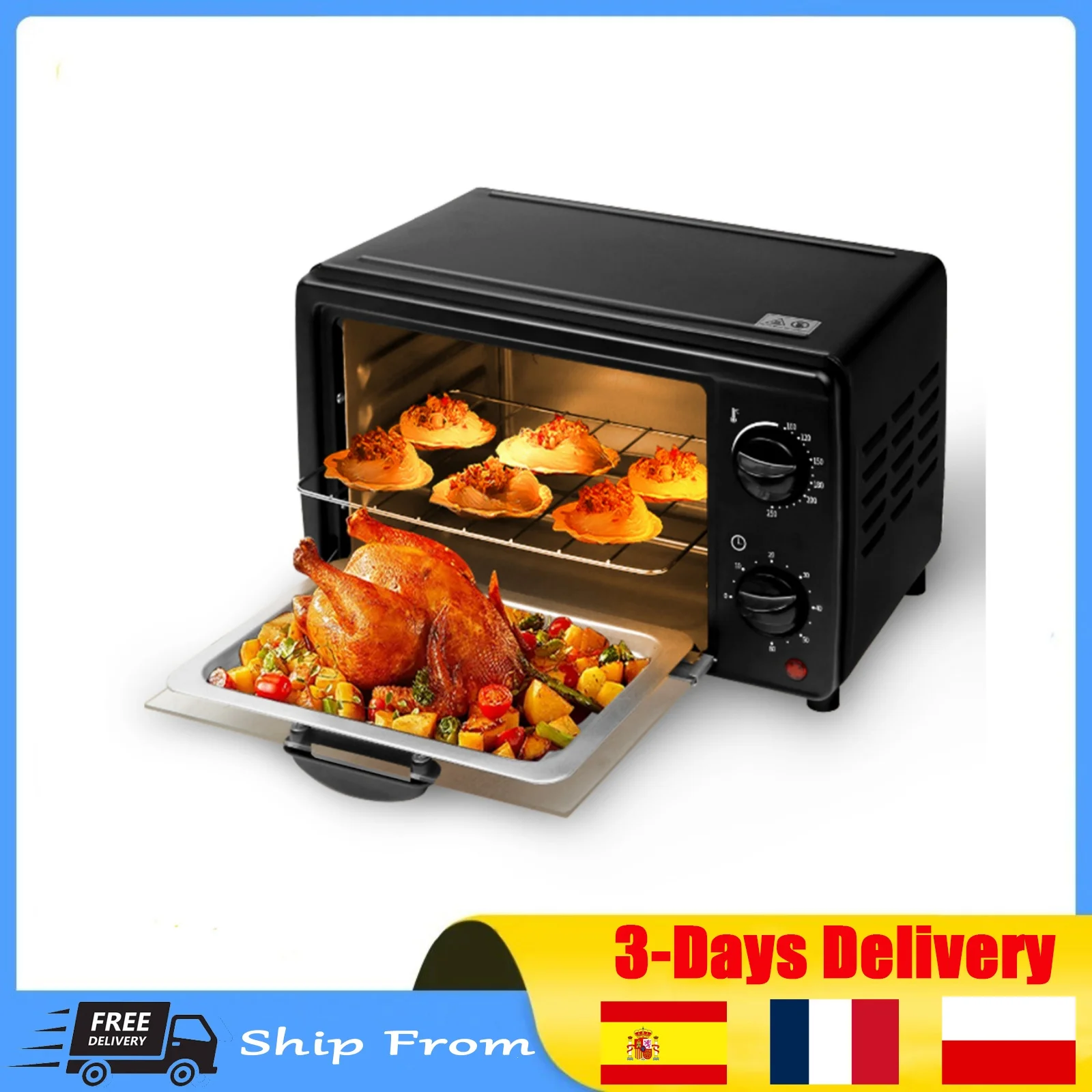 Countertop Toaster Double Layers Oven For Toast Broil Roast Pastry Multifunctional Black Oven 13L Electric Air Fryer