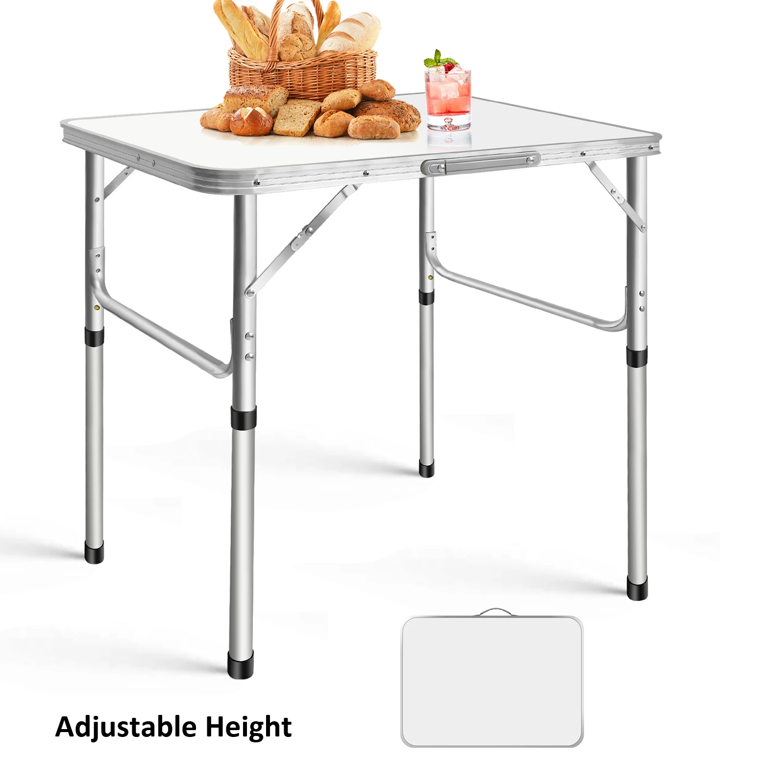 Table de camping pliante, table de pique-nique légère en alliage d'aluminium pour le camping en plein air, avec poignée de transport, table de barbecue, 2 hauteurs réglables et facile à transporter et