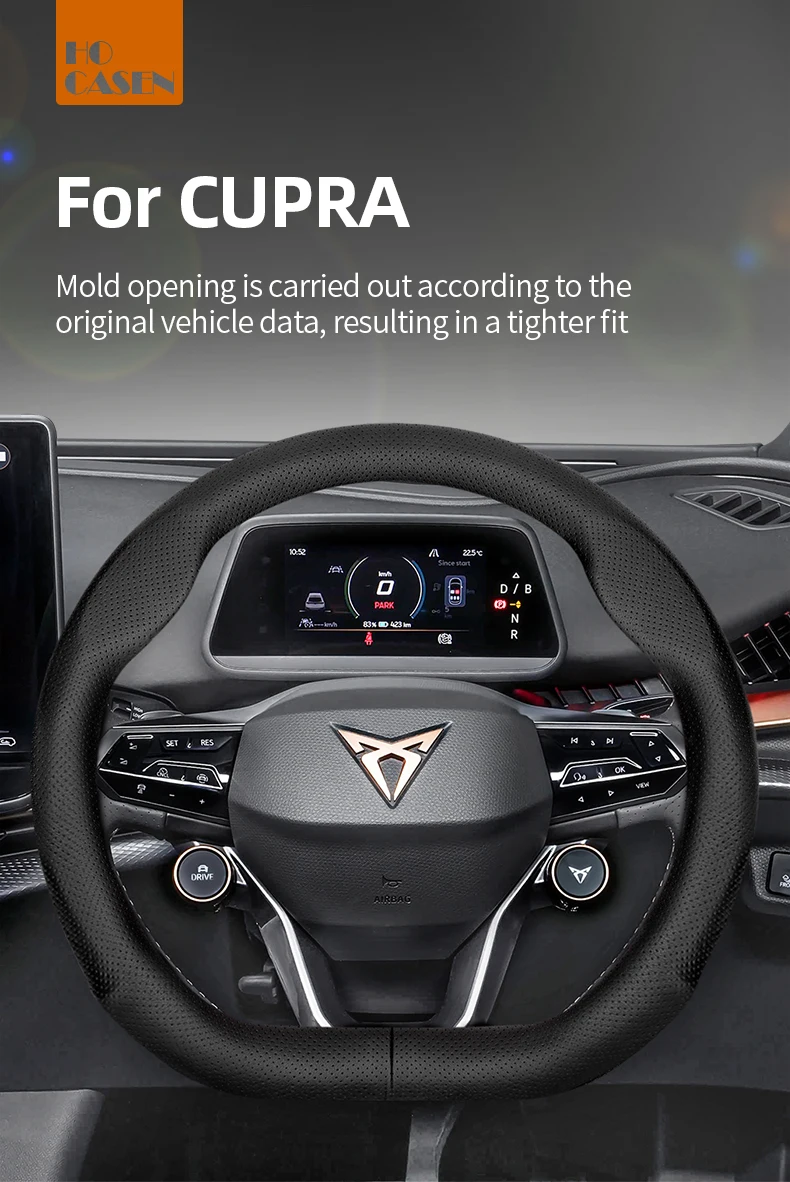 Geeignet für CUPRA Perforierte Leder-Lenkradabdeckung Atmungsaktiv Formentor Leon Sportstourer Born Ateca Tavascan Terramar – Detail 1