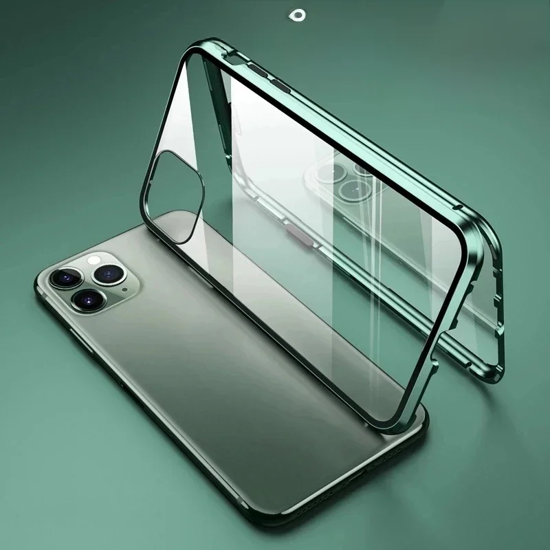 360 ° Volledige Bescherming Metalen Magnetische Telefoon Case Voor IPhone 16 Pro Max 14 13 12 11 15 Pro Max X XS XR Plus Dubbelzijdig Glas Cover - afbeelding 2