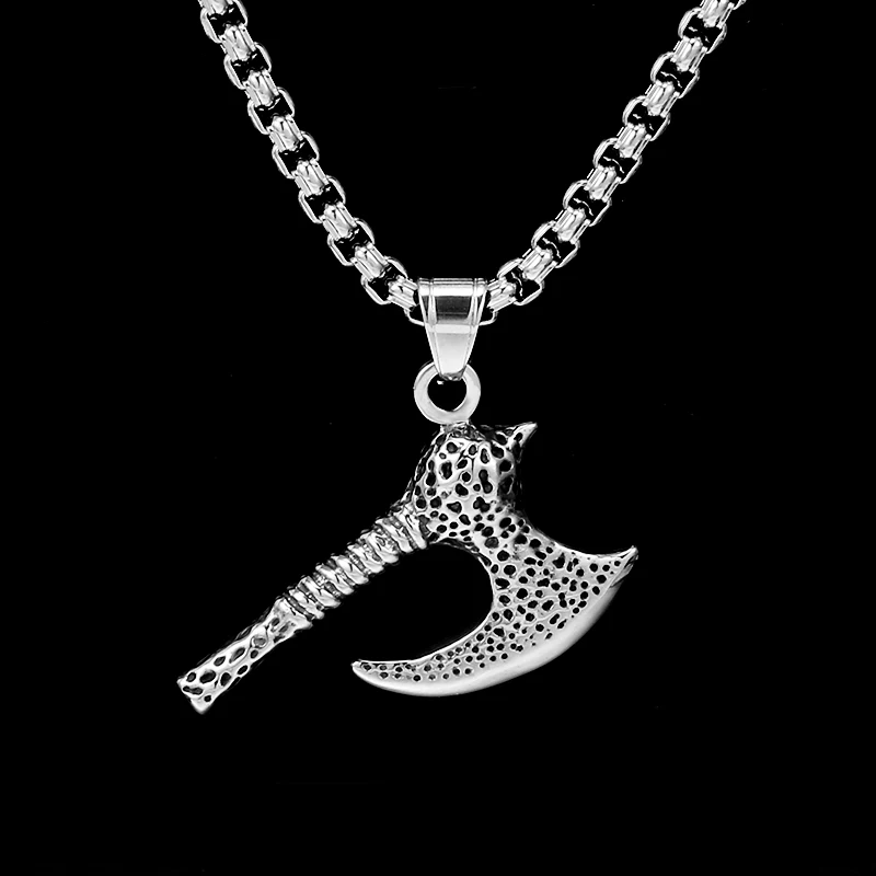 OMKAIMING NEW Battle Axe Pendant Necklace for Men Women Stainless Steel Norse Amulet Axe Necklace Hip Hop Jewelry