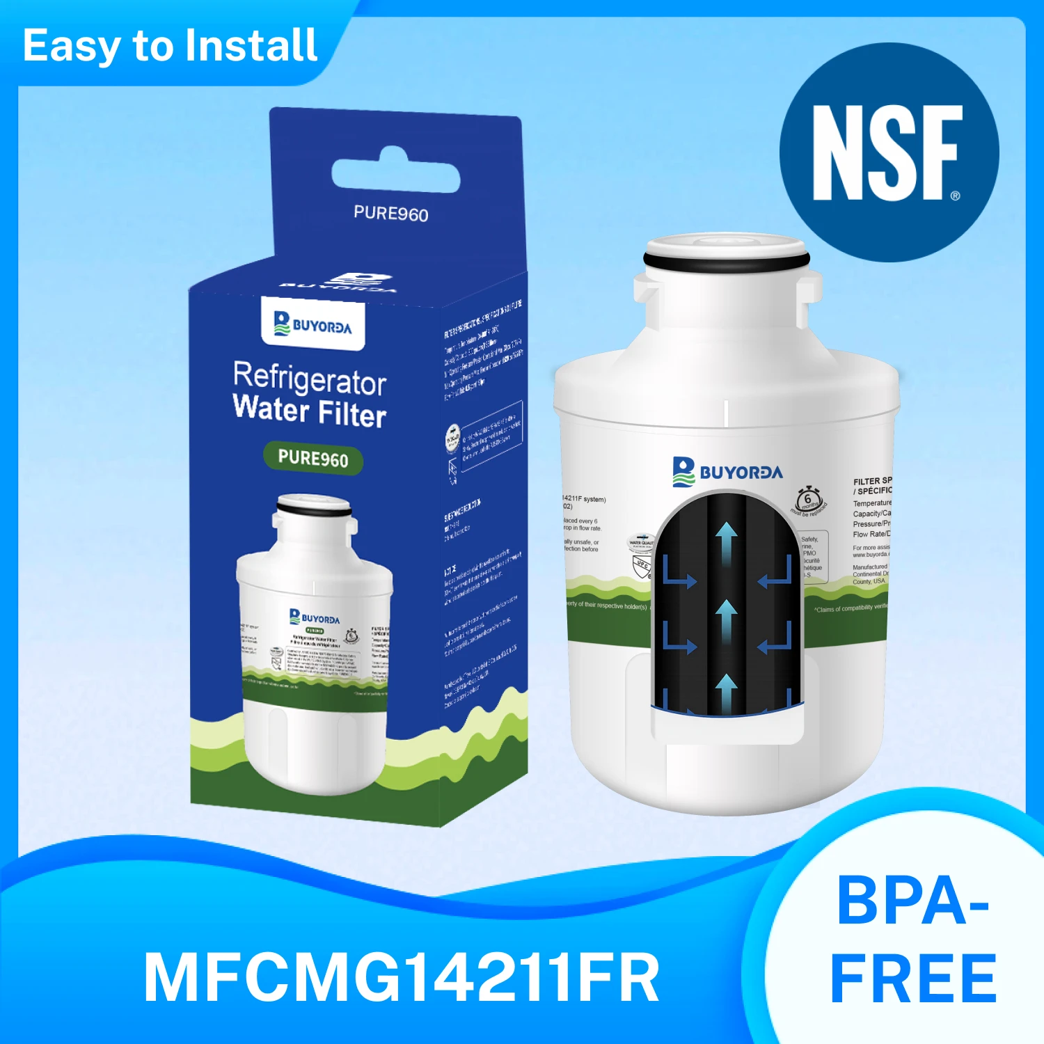 

Сменный фильтр для воды MFCMG14211FR - совместим с 502417010003, 502417010002 для систем микрофильтрации, угольный фильтр для очистки воды, устранения запаха и улучшения вкуса
