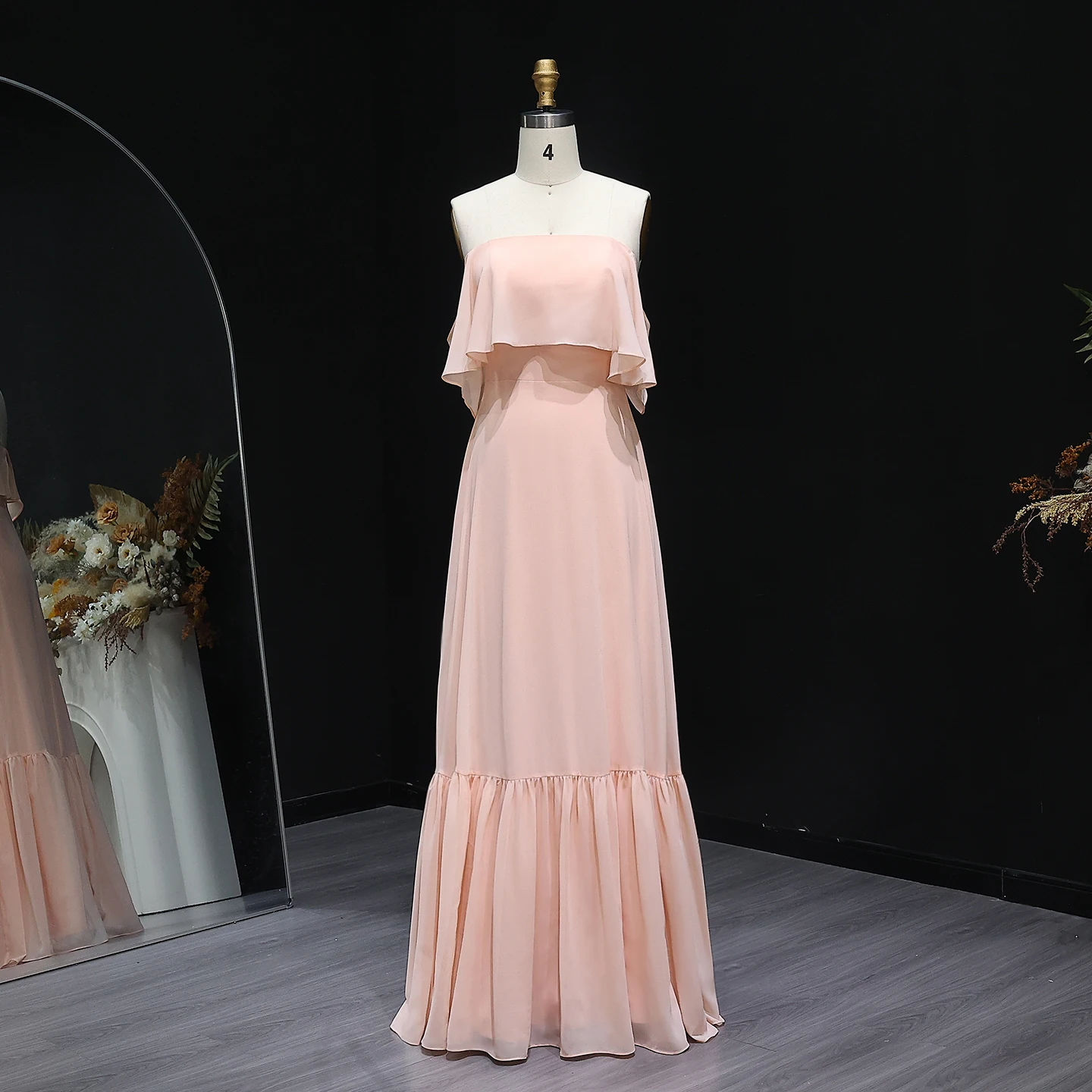 

Sharon Said Pink Strapless Chiffon Ruffles Bridesmaid Dress Long Women Weeding Guest Gowns BS269 Customized
