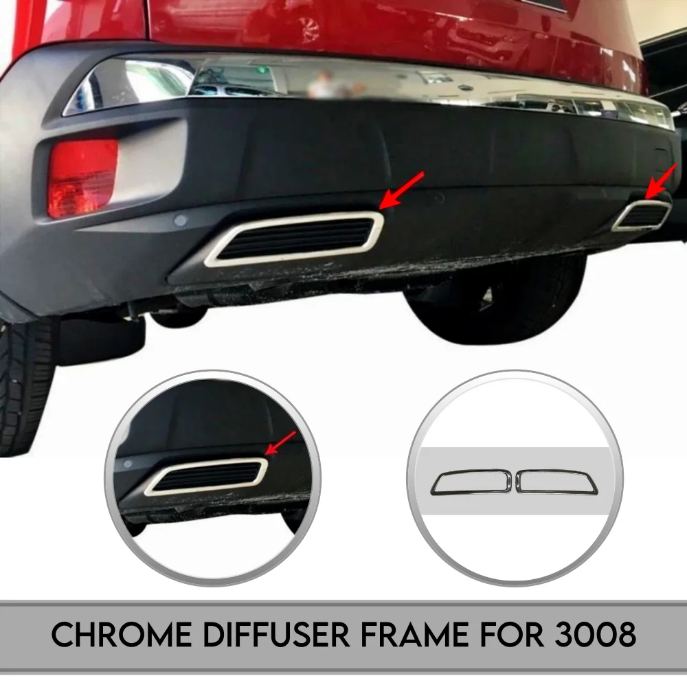 for 3008 Chrome Exhaust Frame Exterior Accessory for Peugeot 3008 Decorative Diffuser GT Stainless Steel 2016-2022 Modificaton