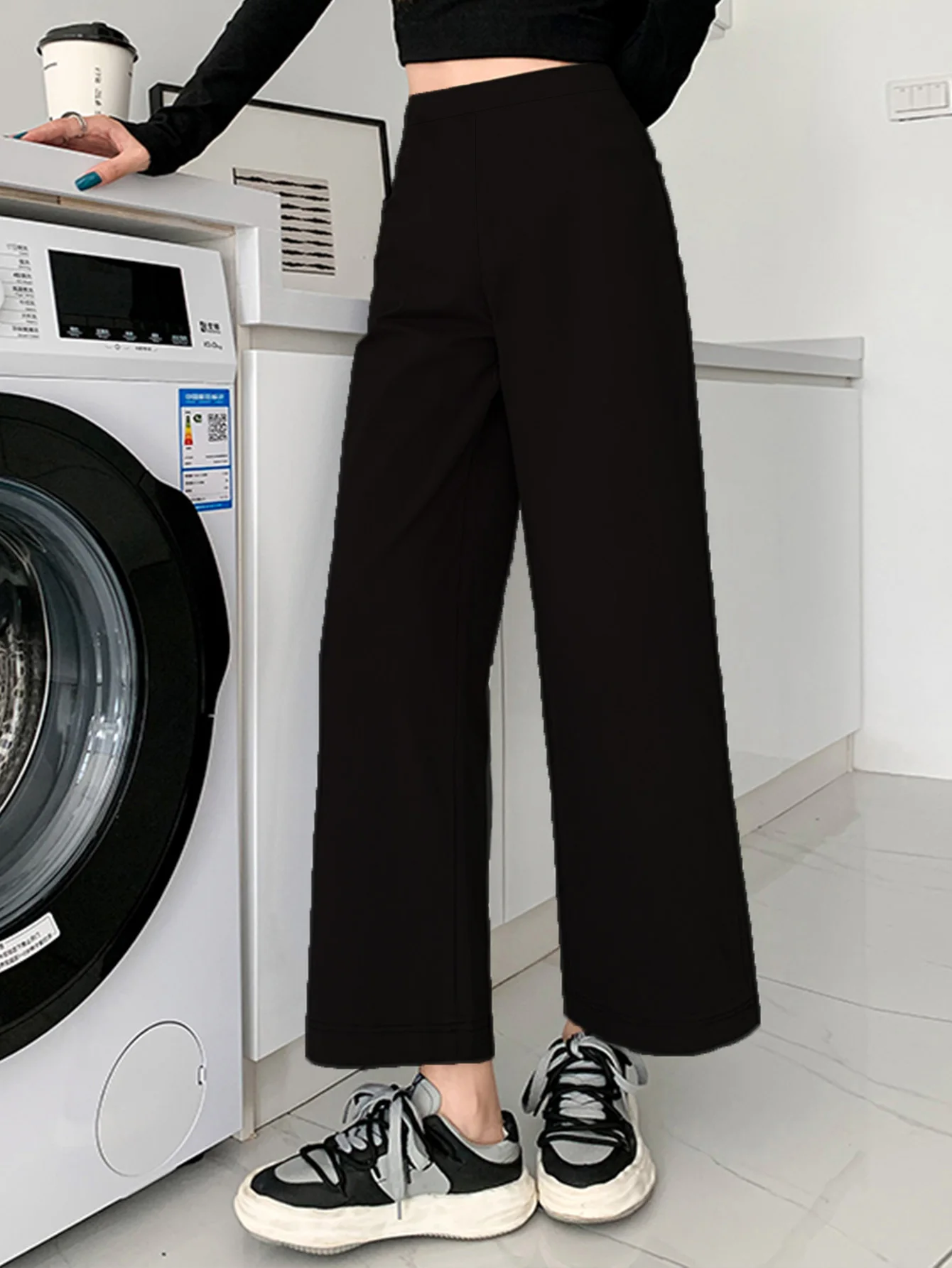 

Women's summer 2024 new plus-size knitted fabric elegant temperament wide-legged casual pants