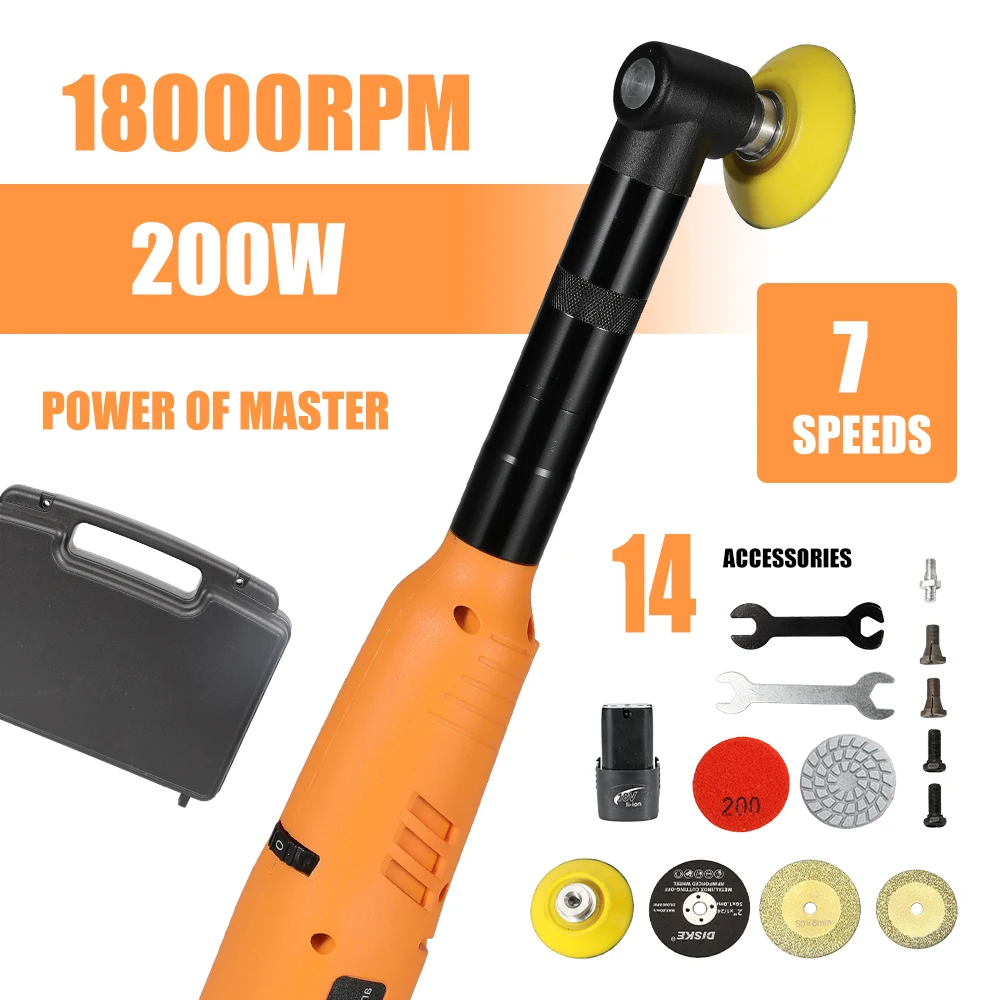 Meuleuse d'angle sans fil à 90 degrés, batterie lithium-ion 16,8 V, puissance 200 W à 7 vitesses, pour le polissage, le meulage, la sculpture et le débavurage