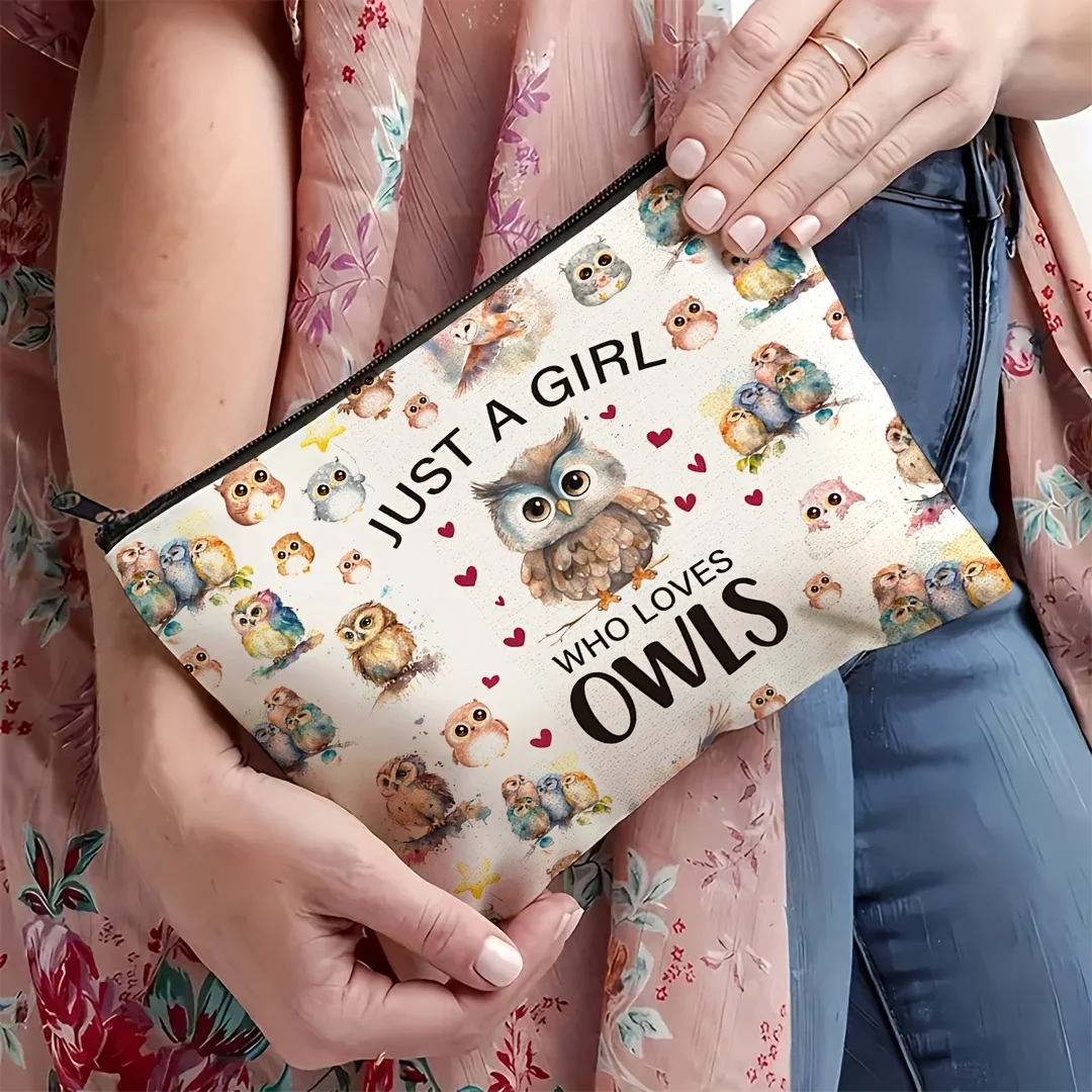 1Pc a Vintage Design Multifunctional Travel Makeup Bag for a Girl Who Loves Owls, Snack Storage Bag, Stationery Storage Bag, Stylish Toiletry Bag, Canvas Double-Sided Printed Zipper Pouch