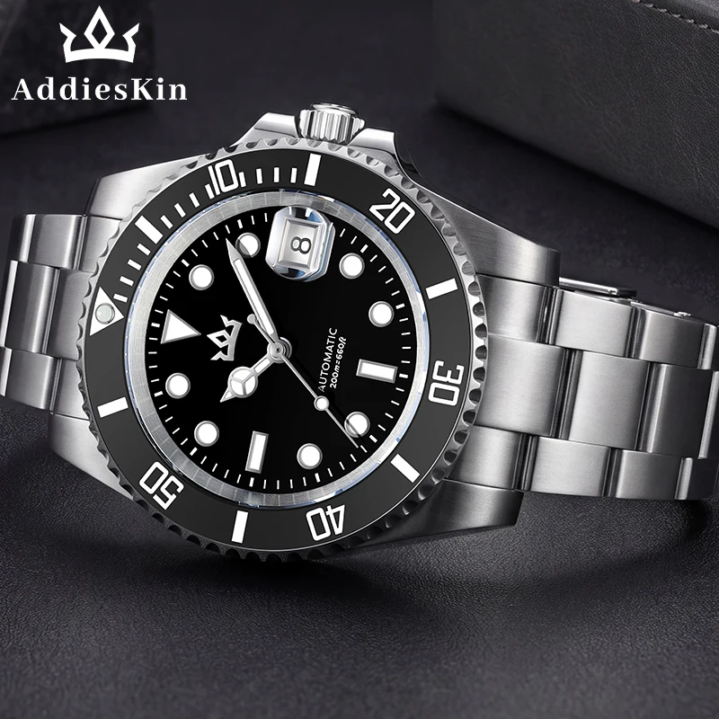 AddiesKin K012 Men's Professional Mechanical Dive Watch Natural Stone Sardonyx Dial Ceramic Bezel Screw Down Crown Sapphire 200M