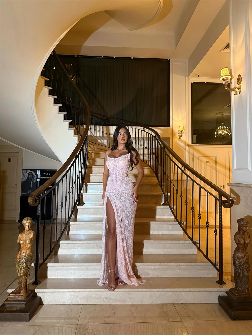 Sansa Customized Pink Mermaid Side High Split Pleats Prom Dress Sleeveless Vestidos De Noche Floor-Length Formal Evening 2025 - Image 2