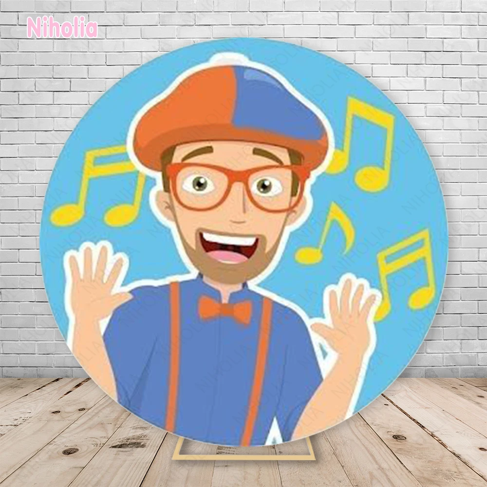 MINISO Blippi Teacher Party Backdrops Round Covers Baby Kids 1st Birthday Baby Shower Background Circular Photo Banner Poster