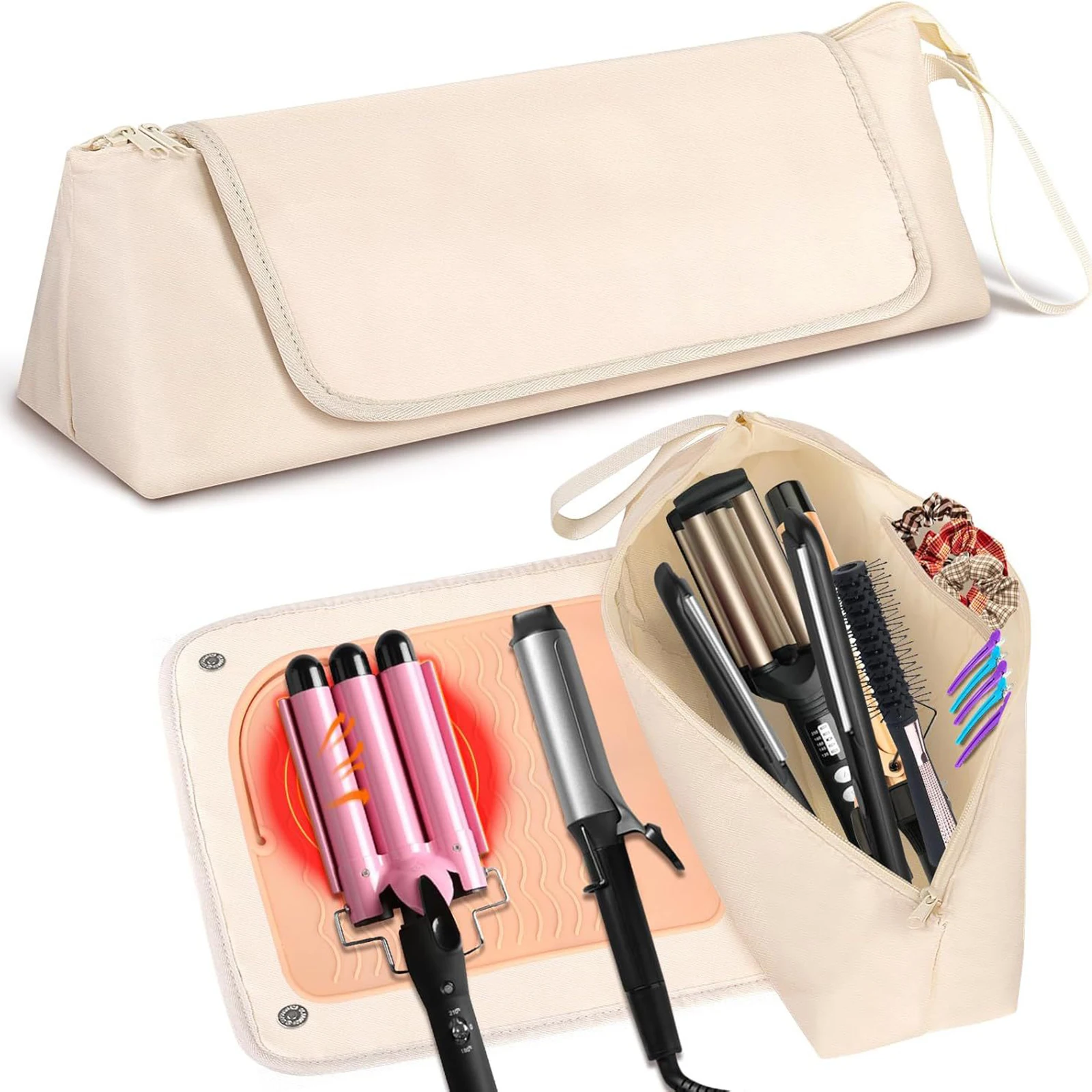 

Hair Tools Travel Bag with Heat Resistant Mat Waterproof Makeup Bag Storage Bag for Curling Iron Comb Haircare Accessories