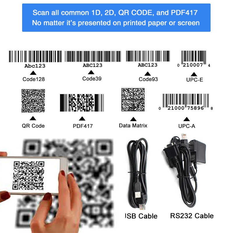 Módulo de escáner de código de barras EP3000, lector integrado de interfaz, Wiegand, RS485, USB, RS232, para quiosco, Control de acceso POS, 2D, QR,