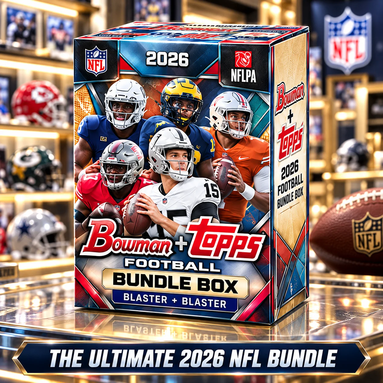 2026 Bowman Football Blaster Box With 2026 Topps Football Blaster Box, 132 Cards NFL Football Trading Cards Bundle, Look for NIL And NFL Autographs, Rookie Cards, Short Print Inserts, Retail Exclusive Parallels And Relic Cards