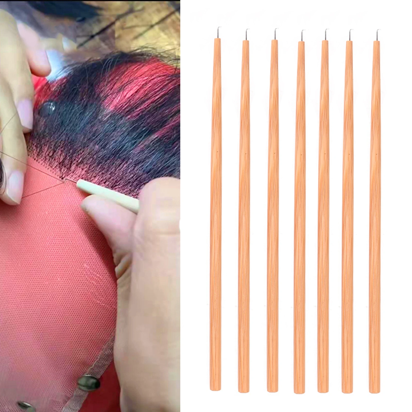 4 Pcs Lace Wig Ventilating Needle Kit Wooden Handle False Beard Weave Needles Hair Extension Tools