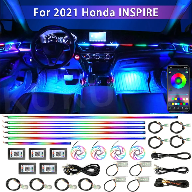 

For 2021 Honda INSPIRE Car Acrylic Ambient Lights App Contro Colorful Lamp Strips Auto Interior 64 RGB Led Light Neon 22 in 1