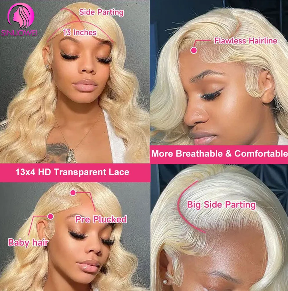 13x6 Body Wave 613 Honey Blonde Lace Front Human Hair Wig Remy Brazilian Colored 13x4 Transparent Lace Frontal Wigs for Women