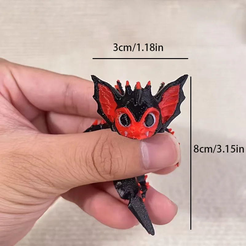 3D Printed Cute Bat Dragon Figurine - Black and Red Mythical Creature Desktop Decoration, Perfect Gift for Teens and Adults, Col