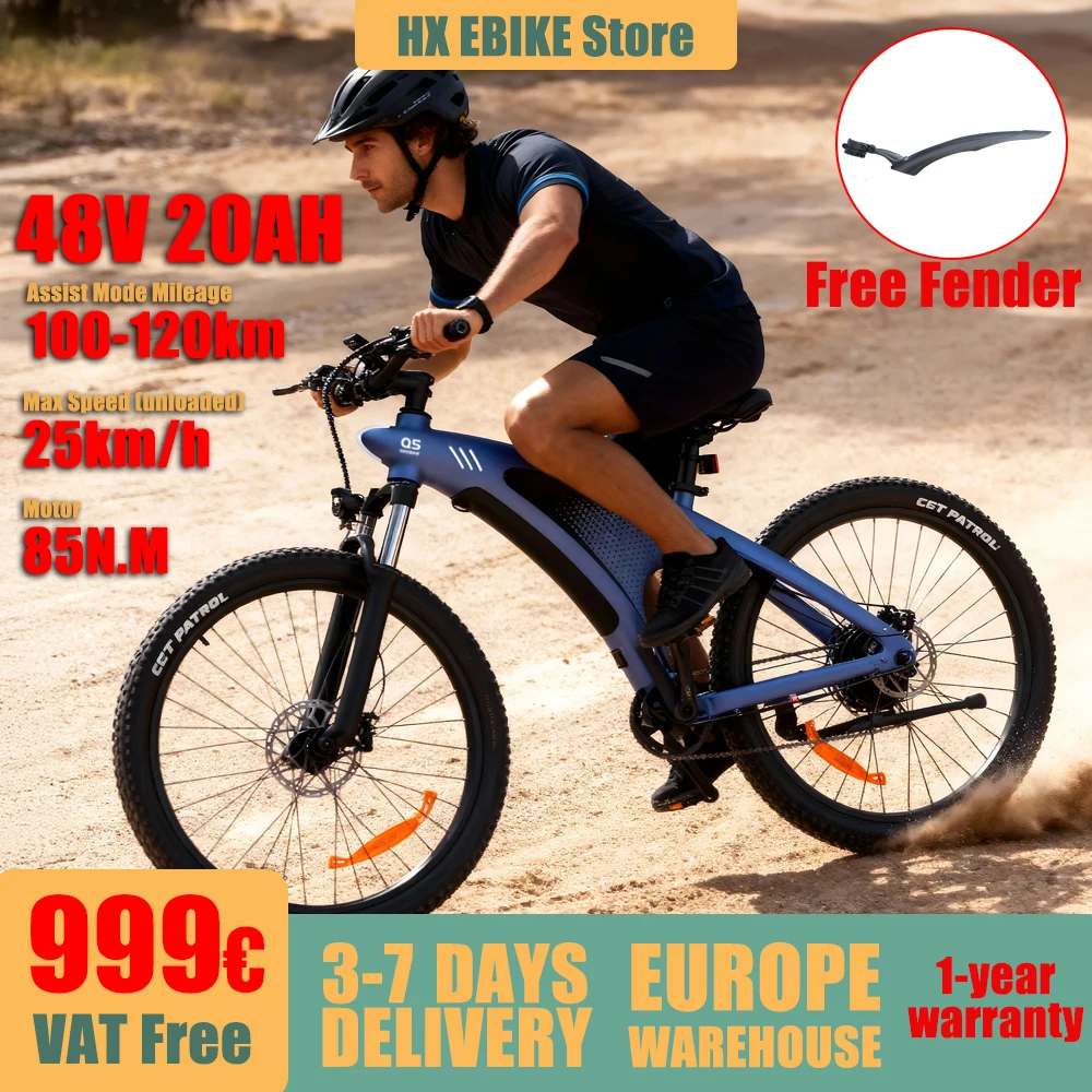 Bicicletta elettrica Hx Q5 per adulti, e-bike 48V20Ah, bicicletta elettrica da fuoristrada, bicicletta elettrica da montagna, cambio posteriore a 7 velocità, e-bike con pneumatici da 27,5 pollici per